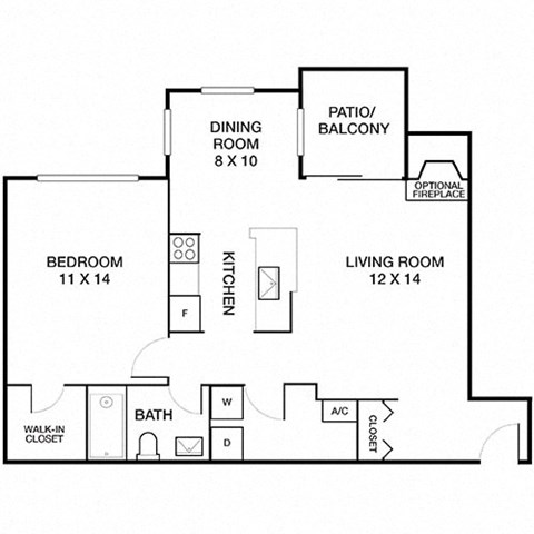 1 Bed 1 Bath Bradford Floorplan